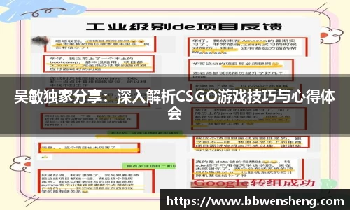 吴敏独家分享：深入解析CSGO游戏技巧与心得体会